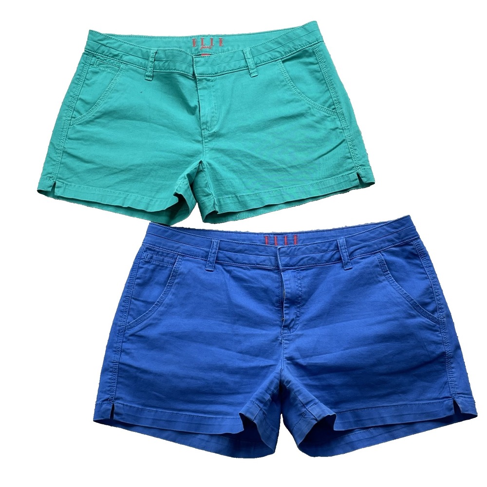 Elle Paris Shorts LOT(2) Women 14 Blue Basic Chino Y2k Outdoor Comfy Preppy 90's